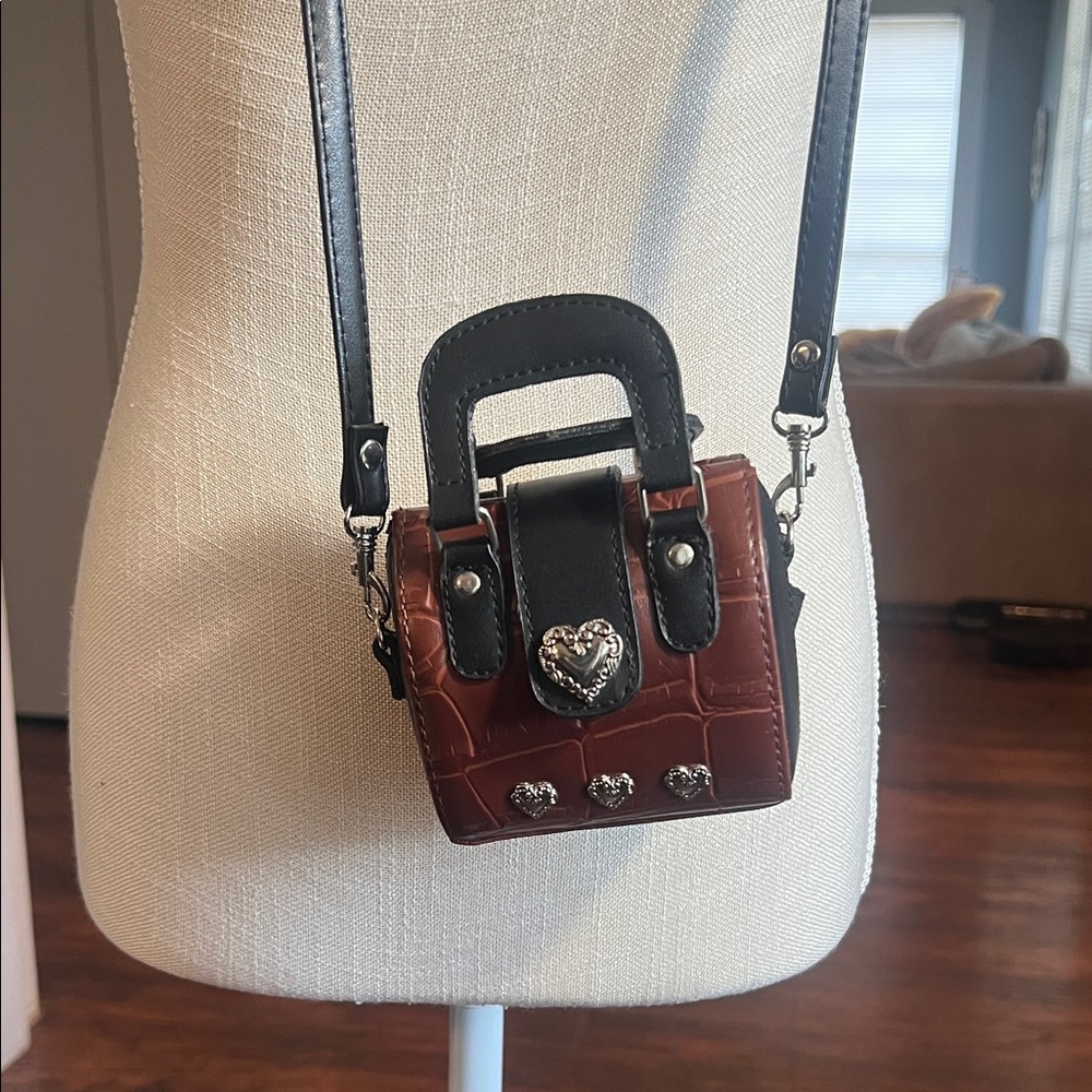 Elegant Black and Brown Mini Bag with Heart Details